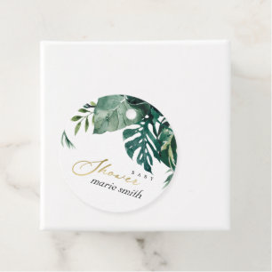 Modern Tropical Monstera Green Foliage Baby Shower Favour Tags