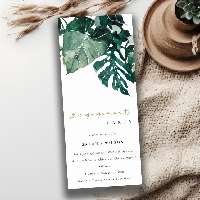 Modern Tropical Monstera Green Foliage Engagement Invitation (Creator Uploaded)