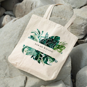 Modern Tropical Monstera Green Foliage Leafy Bride Tote Bag