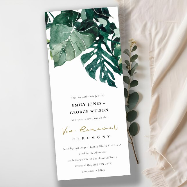 Modern Tropical Monstera Green Foliage Vow Renewal Invitation (Creator Uploaded)