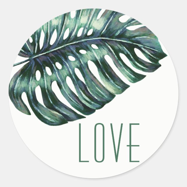 Modern Tropical Monstera Leaf LOVE Sticker (Front)