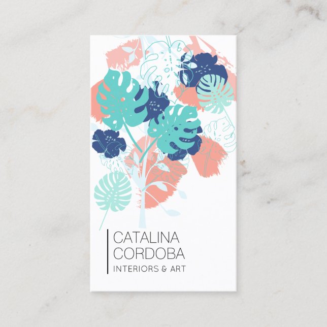 Modern Tropical Monstera Leaf Pattern Artistic II Business Card (Front)