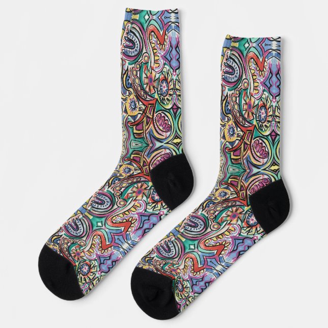 Modern Tropical-Multicolor Geometric Pattern Socks (Left)