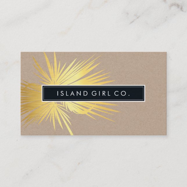MODERN TROPICAL PALM FRONDS logo trendy gold kraft Business Card (Front)