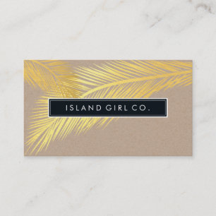 MODERN TROPICAL PALM FRONDS logo trendy gold kraft Business Card