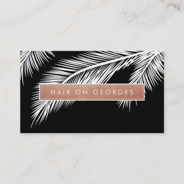 MODERN TROPICAL PALM FRONDS logo trendy rose gold Business Card (Front)