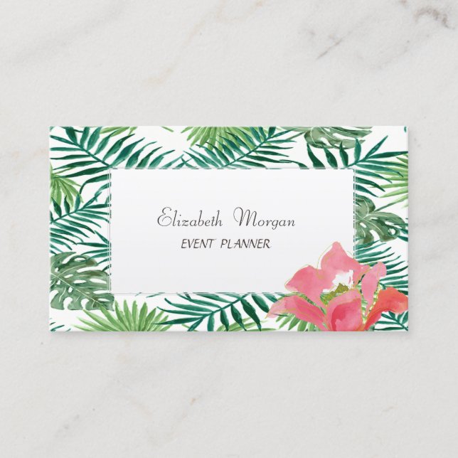 Modern  Tropical Palm Hawaiian Hibiskus Business Card (Front)