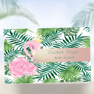 Modern Tropical Palm Leaves,Baby Pink Flamingo Business Card