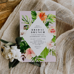 modern tropical palm leaves bridal brunch invitation