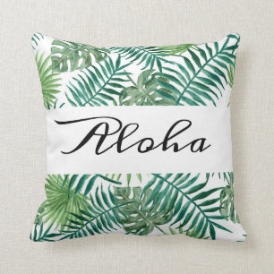 Modern Tropical Palm Leaves Green Aloha Cushion
