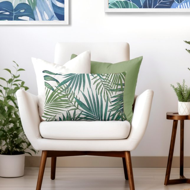 Modern Tropical Palm Leaves Lumbar Cushion (Elevate Your Décor: Discover our Elegant Coastal Throw Pillows from Totally Coast)