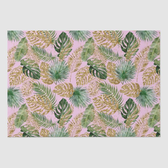 Modern Tropical Palm Leaves Monstera Gold Glitter Tissue Paper (Front)