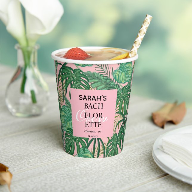 Modern Tropical Palm Pink Bachelorette  Paper Cups (Insitu)