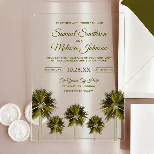Modern Tropical Palm Tree Beach Wedding Acrylic Invitations