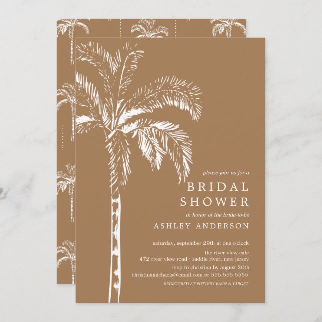 Modern Tropical Palm Tree Bridal Shower Invitation (Front/Back)