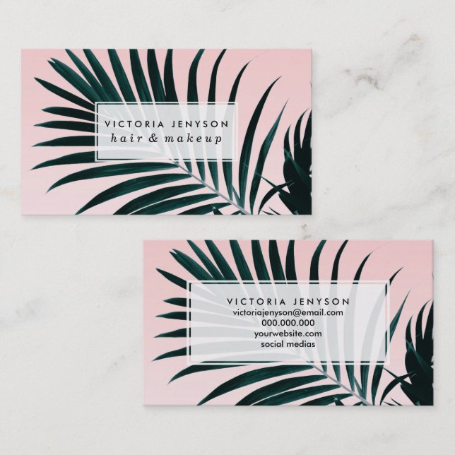 Modern tropical palm tree photo pastel pink ombre business card (Front/Back)