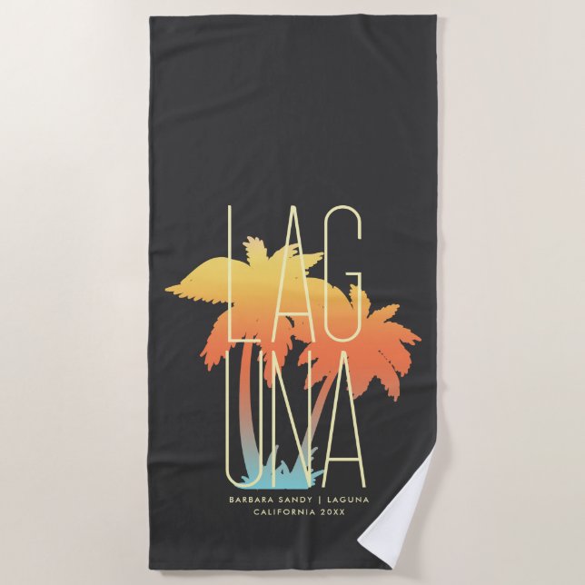 Modern Tropical Palm Tree Summer Beach Vacation Beach Towel (Front)
