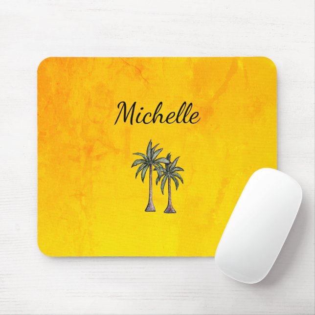 Modern Tropical Palm Trees Beach Personalised Gold Mouse Pad (With Mouse)