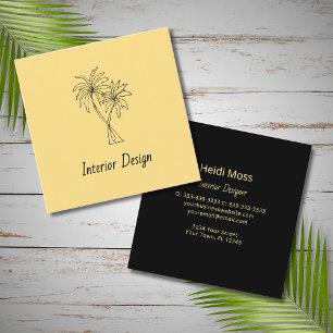 Modern Tropical Palm Trees Black Gold Elegant Square Business Card