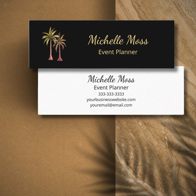 Modern Tropical Palm Trees Professional Black  Mini Business Card (Creator Uploaded)