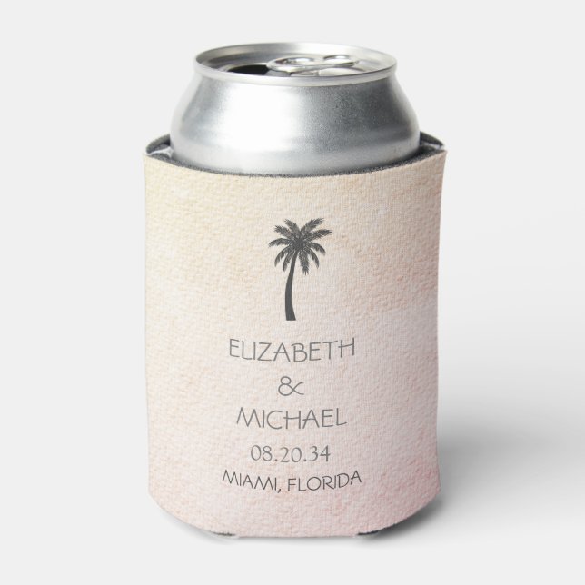 Modern Tropical Palm Trees Wedding Custom   Can Cooler (Can Front)