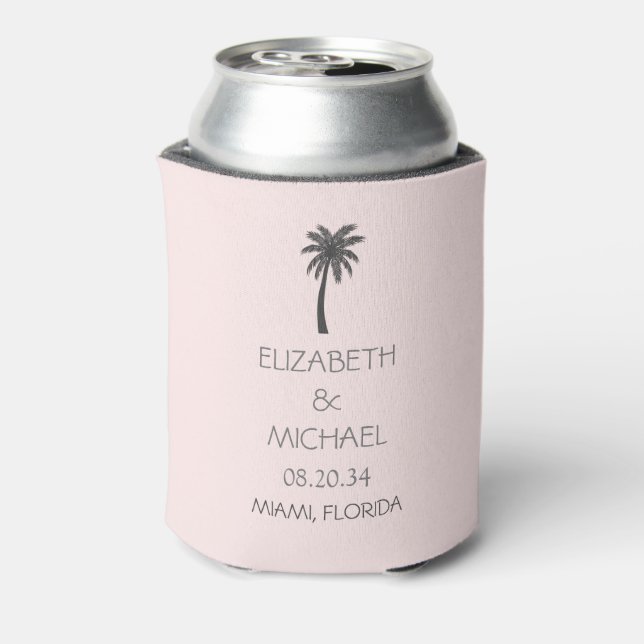 Modern Tropical Palm Trees Wedding Custom   Can Cooler (Can Back)