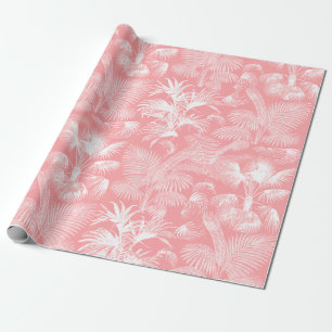 Modern Tropical Palm Trees White Pink Wrapping Paper