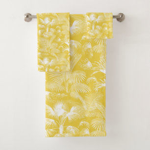 Modern Tropical Palm Trees Yellow Bath Towel Set