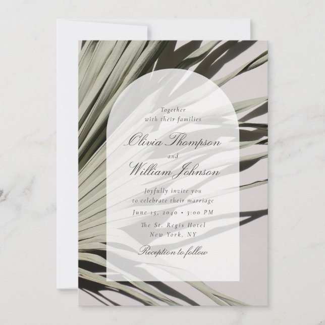 Modern Tropical Palm Wedding Invitation Elegant (Front)