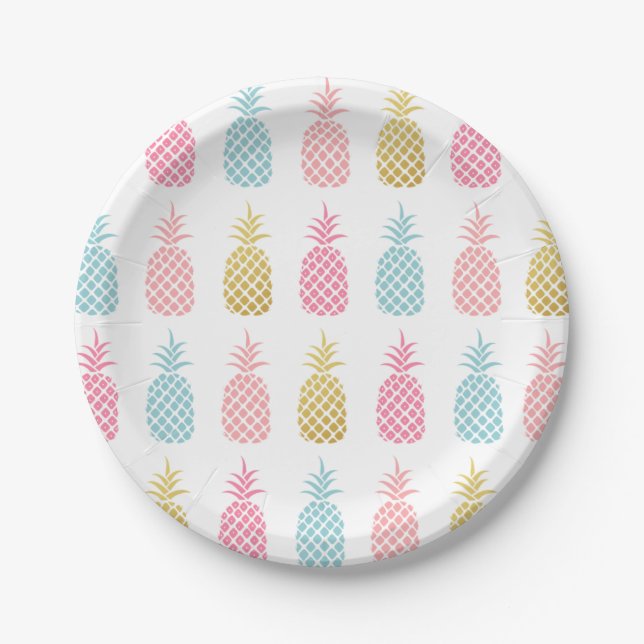 Modern Tropical Pineapple Party Paper Plates (Front)