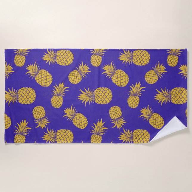 Modern Tropical Pineapple Watercolor Beach Towel (Front)