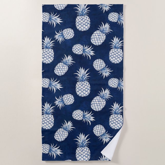 Modern Tropical Pineapple Watercolor Beach Towel (Front)