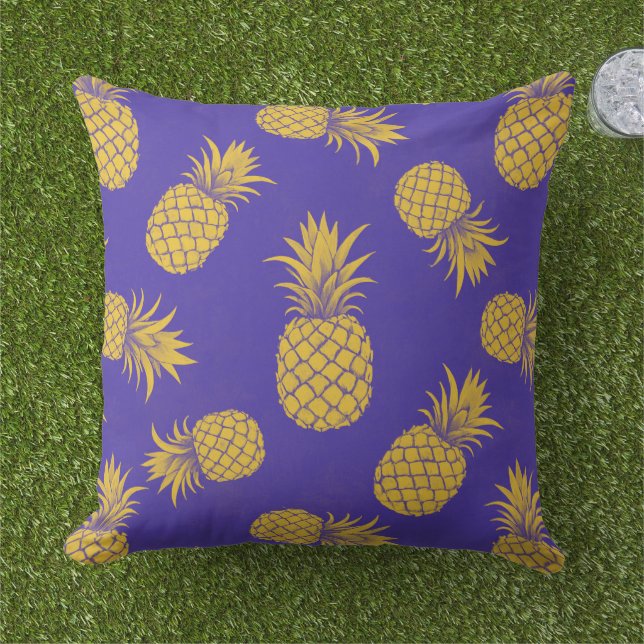 Modern Tropical Pineapple Watercolor Cushion (Grass)