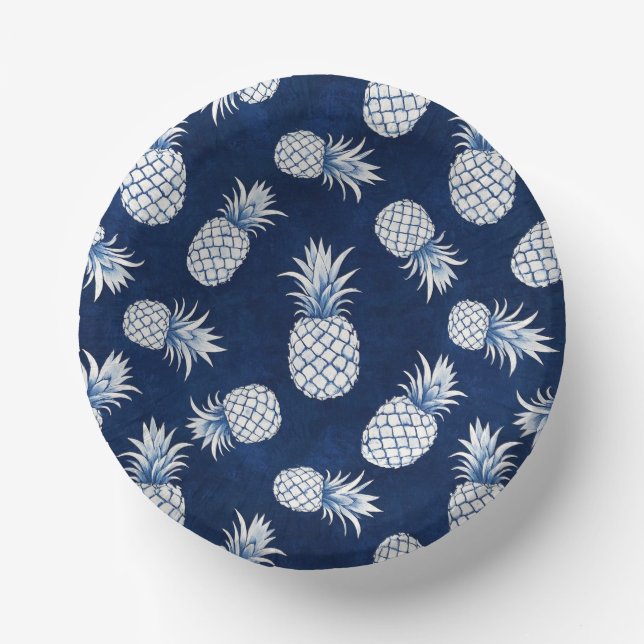 Modern Tropical Pineapple Watercolor Paper Plate (Front)