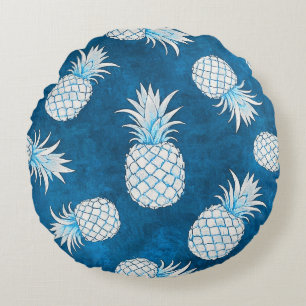 Modern Tropical Pineapple Watercolor Round Cushion