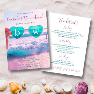 Modern Tropical Pink Bachelorette Beach Weekend Invitation
