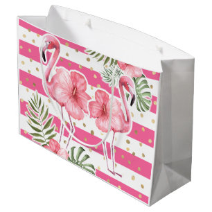 Modern Tropical Pink Flamingos Floral Large Gift B Bag