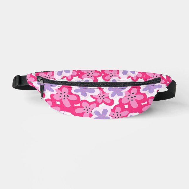 Modern Tropical Pink Floral Pattern Bum Bags (Front)