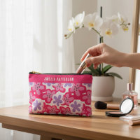 Modern Tropical Pink Floral Personalised Name