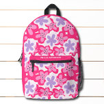 Modern Tropical Pink Floral Personalised Name Printed Backpack<br><div class="desc">Modern Tropical Pink Floral Pattern Personalised Name Backpacks features a bright pink, purple and white tropical flower pattern. Personalised with your name. Make a great gift for birthday, Christmas, holidays, Mother's Day and back to school. Perfect for back to school, sports, gym, travel and more. Designed by ©2023 Evco Studio...</div>