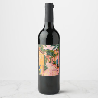 Modern Tropical Plant Print – Pink and Green  Wine Label