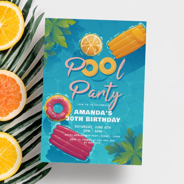 Modern Tropical Pool Party Any Year Birthday Invitation (Creator Uploaded)