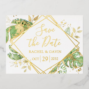Modern Tropical Save the Date Foil Invitation Postcard