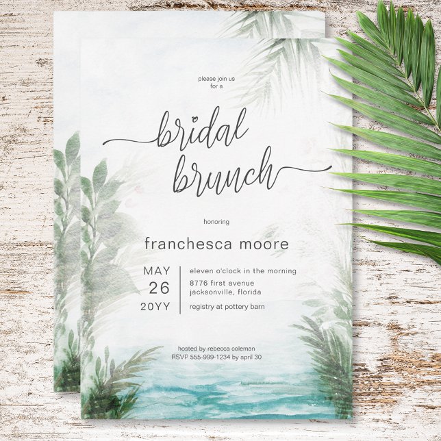 Modern Tropical Sea & Palms Bridal Brunch Invitation (Modern Tropical Sea & Palms Bridal Brunch Invitation)