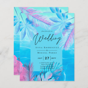 Modern Tropical Summer Aqua Blue Pink Wedding