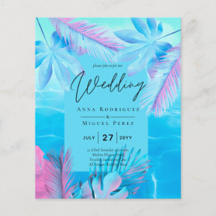 Modern Tropical Summer Aqua Blue Pink Wedding Flyer
