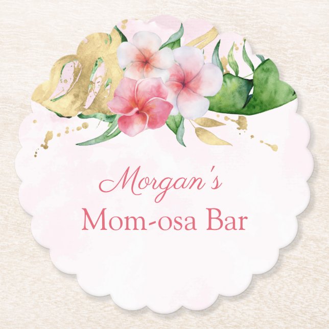 Modern Tropical Summer Floral Baby Shower Paper Coaster (Front)