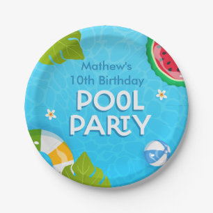 Modern Tropical Summer Pool Party Paper Plate