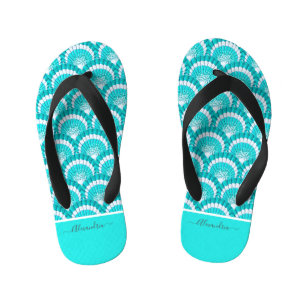 Modern Tropical Teal Turquoise Aqua Seashell Shell Kid's Jandals