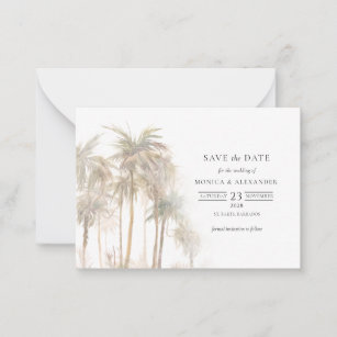 Modern Tropical Trees Typography Save The Date Card